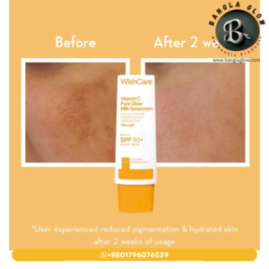 WishCare vitamin C pure glow milk sunscreen for dull skin