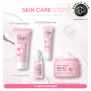 Laikou Japan Sakura Sweet Kiss Set ব্যবহারের নিয়ম – cleanser serum eye cream essence cream
