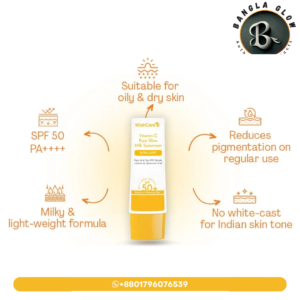 WishCare Vitamin C Pure Glow Milk Sunscreen SPF 50 PA++++ – 50g (উজ্জ্বল ত্বকের সানস্ক্রিন) - Image 3